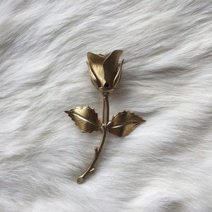 Vintage Brass Rose Brooch
